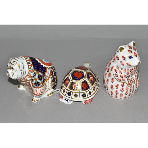 371 - THREE ROYAL CROWN DERBY PAPERWEIGHTS, comprising Hamster height 10.5cm, date cypher for 1989, Bulldo... 