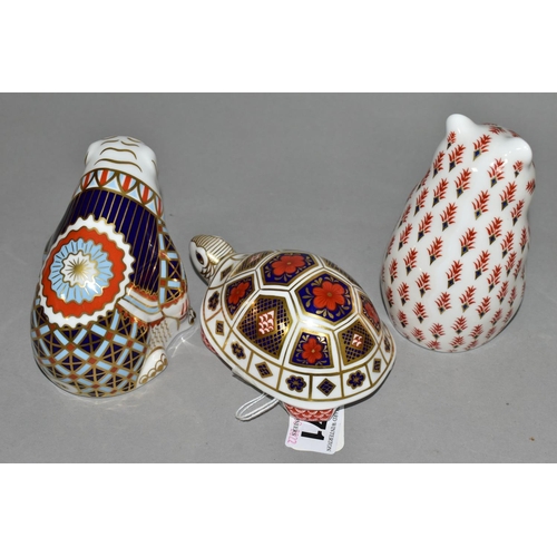 371 - THREE ROYAL CROWN DERBY PAPERWEIGHTS, comprising Hamster height 10.5cm, date cypher for 1989, Bulldo... 