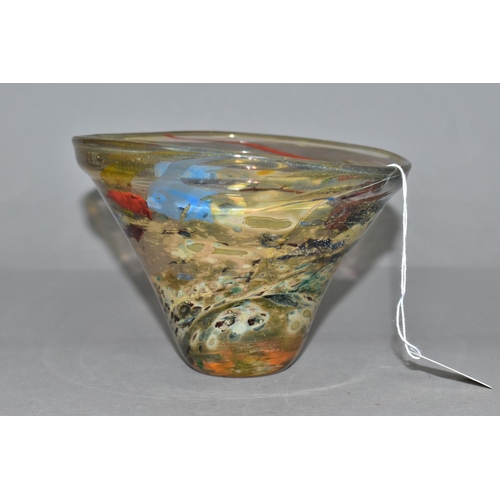 372 - A SAM HERMAN GLASS VASE of conical form, clear and multicoloured, signed to base and dated 1981, rou... 