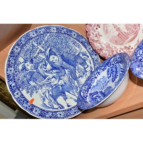 378 - A GROUP OF CERAMICS AND GLASS WARES, to include a M R L (Royal) Boch blue and white charger decorate... 