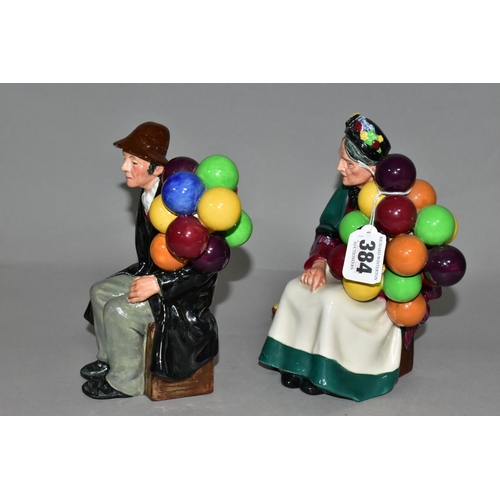 384 - A PAIR OF ROYAL DOULTON FIGURINES, comprising The Balloon Man HN1954, and The Old Balloon Seller HN1... 