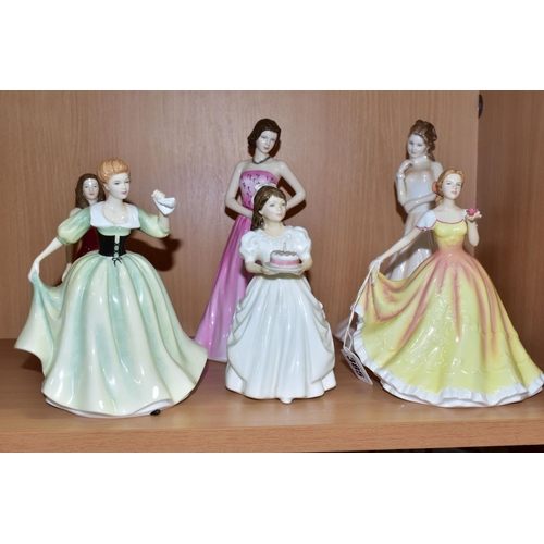 385 - SIX ROYAL DOULTON FIGURINES, comprising Pretty Ladies 'Deborah' HN5268 Petite of the Year 2009, 'Lil... 