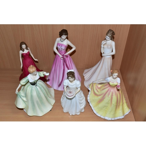 385 - SIX ROYAL DOULTON FIGURINES, comprising Pretty Ladies 'Deborah' HN5268 Petite of the Year 2009, 'Lil... 