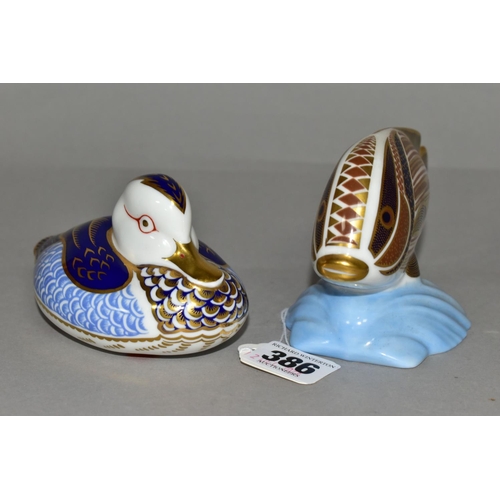 386 - TWO ROYAL CROWN DERBY PAPERWEIGHTS, comprising Tropical Fish 'Sweetlips' height 10.5cm and date cyph... 