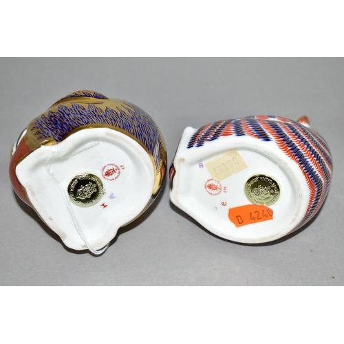 387 - TWO ROYAL CROWN DERBY PAPERWEIGHTS, comprising Monkey and Baby height 9.5cm, and Tiger Cub height 8c... 