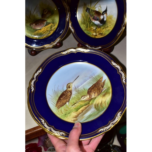 398 - FIVE HANDPAINTED SPODE 'GAME BIRDS' SERIES CABINET PLATES, comprising No.6 'Snipe', No.5 'Quail', No... 