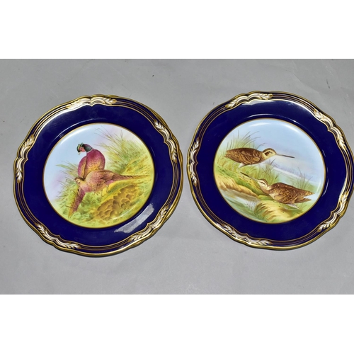 398 - FIVE HANDPAINTED SPODE 'GAME BIRDS' SERIES CABINET PLATES, comprising No.6 'Snipe', No.5 'Quail', No... 