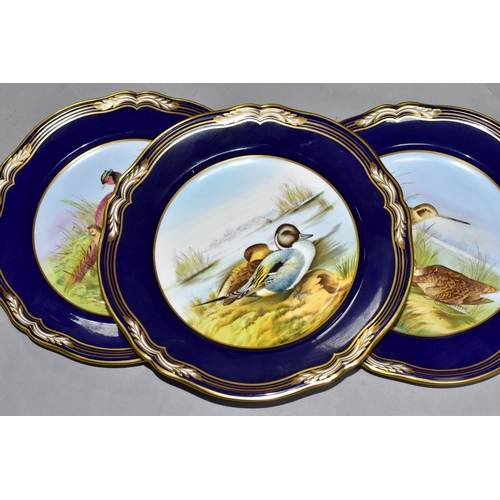 398 - FIVE HANDPAINTED SPODE 'GAME BIRDS' SERIES CABINET PLATES, comprising No.6 'Snipe', No.5 'Quail', No... 