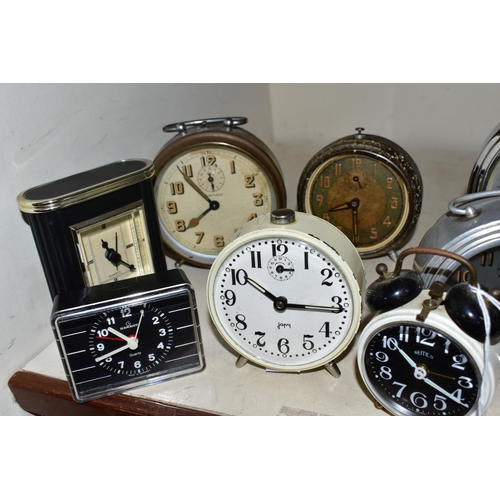 399 - A COLLECTION OF NINE VINTAGE BEDSIDE ALARM CLOCKS, comprising three Jaz French alarm clocks, an Art ... 