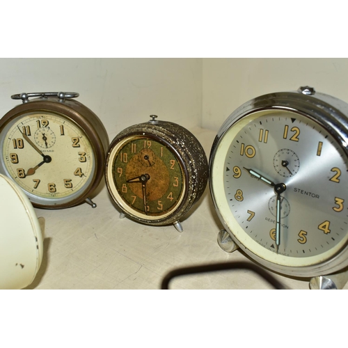 399 - A COLLECTION OF NINE VINTAGE BEDSIDE ALARM CLOCKS, comprising three Jaz French alarm clocks, an Art ... 