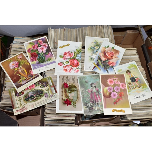 432 - POSTCARDS, approximately 2500-3000 Postcards in five boxes dating from the early-mid 20th century, s... 