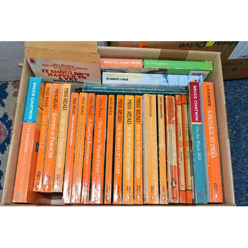 433 - BOOKS, five boxes containing approximately 135 titles, mostly in paperback format and featuring nove... 