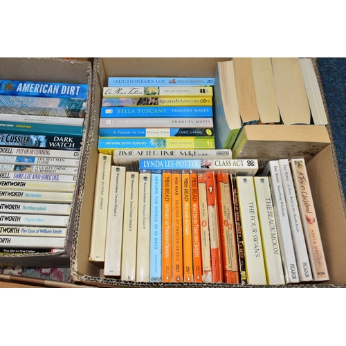 433 - BOOKS, five boxes containing approximately 135 titles, mostly in paperback format and featuring nove... 