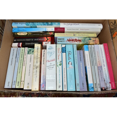 438 - BOOKS, five boxes containing approximately 130 titles, in paperback and hardback formats and featuri... 