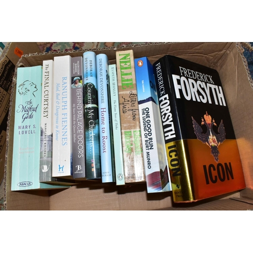 442 - BOOKS, seven boxes containing approximately 110 book titles in hardback and paperback format and a s... 