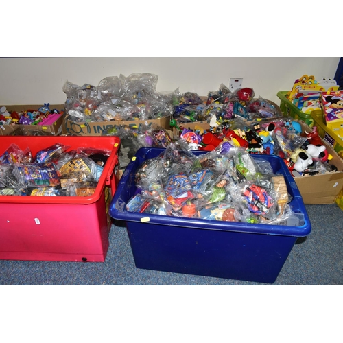 450 - TEN BOXES OF MCDONALDS HAPPY MEALS TOYS (MANY SEALED) AND HAPPY MEAL PACKAGING, ETC, themes include ... 