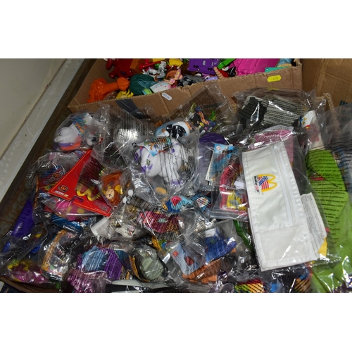 450 - TEN BOXES OF MCDONALDS HAPPY MEALS TOYS (MANY SEALED) AND HAPPY MEAL PACKAGING, ETC, themes include ... 