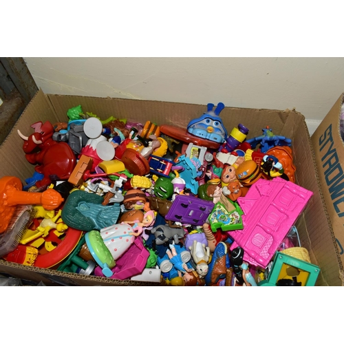 450 - TEN BOXES OF MCDONALDS HAPPY MEALS TOYS (MANY SEALED) AND HAPPY MEAL PACKAGING, ETC, themes include ... 