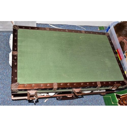 476 - A CASE OF FRENCH HOUSEHOLD LINENS, the large green case having an approximate length of 74.5cm x wid... 