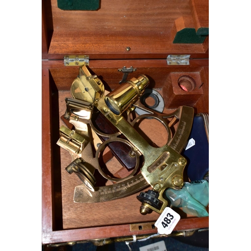 483 - A CASED HEATH & CO 'HEZZANITH' BRASS AND COPPER SEXTANT, with Bakelite handgrip, the case having an ... 