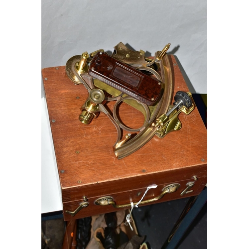 483 - A CASED HEATH & CO 'HEZZANITH' BRASS AND COPPER SEXTANT, with Bakelite handgrip, the case having an ... 