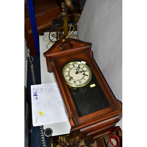 488 - A BRASS VINTAGE STYLE CANDLESTICK TELEPHONE AND A WALL CLOCK, plug in BT phone- BT-QC-BS 222 , 84/1 ... 