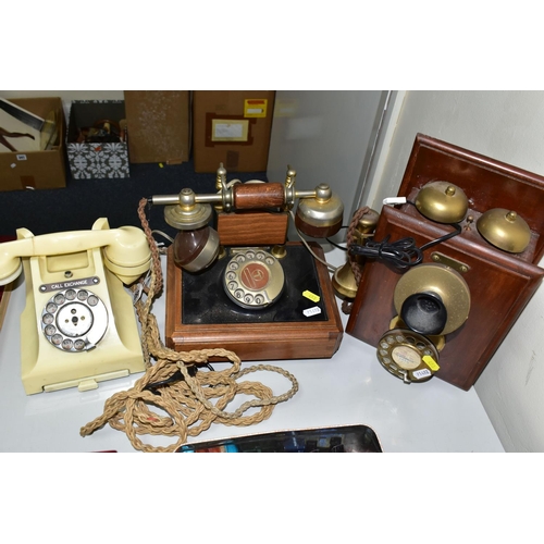 493 - THREE G.P.O AND VINTAGE STYLE LANDLINE PHONES, comprising a cream G.P.O. dial phone (broken receiver... 