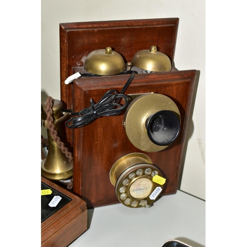 493 - THREE G.P.O AND VINTAGE STYLE LANDLINE PHONES, comprising a cream G.P.O. dial phone (broken receiver... 