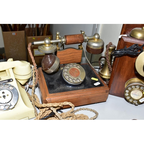 493 - THREE G.P.O AND VINTAGE STYLE LANDLINE PHONES, comprising a cream G.P.O. dial phone (broken receiver... 