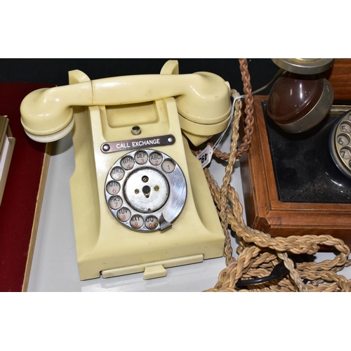 493 - THREE G.P.O AND VINTAGE STYLE LANDLINE PHONES, comprising a cream G.P.O. dial phone (broken receiver... 