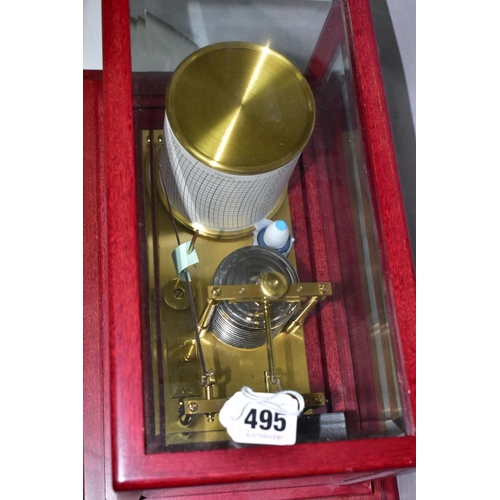 495 - A MODERN CASED BAROGRAPH, the case having a mahogany stained finish, with lift off glass top, and a ... 