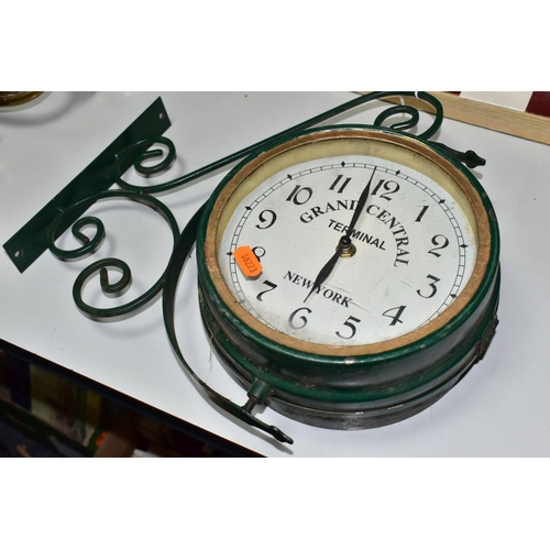 497 - A GRAND CENTRAL, NEW YORK REPLICA WALL MOUNTABLE CLOCK, with temperature gauge verso, the case paint... 