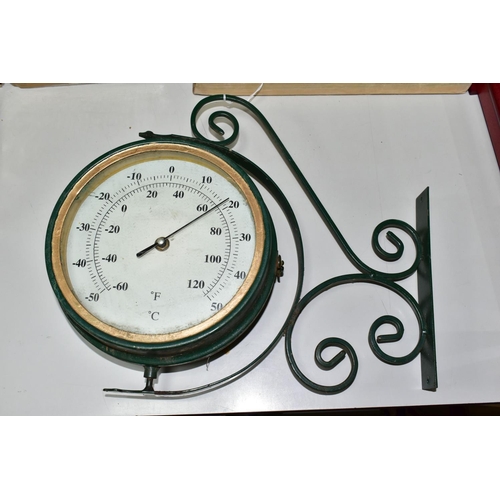 497 - A GRAND CENTRAL, NEW YORK REPLICA WALL MOUNTABLE CLOCK, with temperature gauge verso, the case paint... 