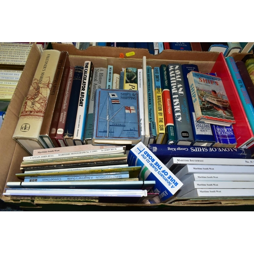 500 - NAUTICAL BOOKS, five boxes containing over 200 books ii hardback and paperback formats on a Nautical... 