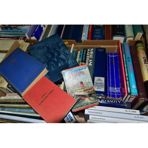 500 - NAUTICAL BOOKS, five boxes containing over 200 books ii hardback and paperback formats on a Nautical... 