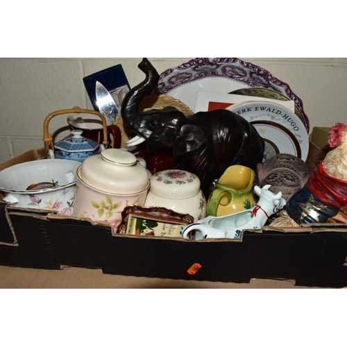 514 - TWO BOXES AND LOOSE TEA WARES AND DECORATIVE CERAMICS ETC, to include Royal Albert 'Devon' pattern t... 