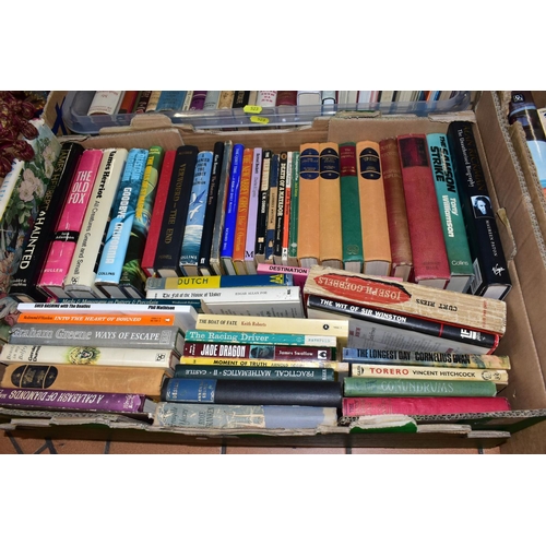 523 - BOOKS, three boxes containing approximately 110-115 miscellaneous titles in hardback and paperback f... 