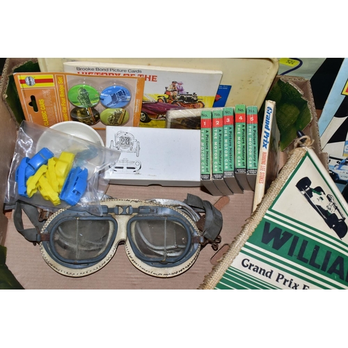 524 - A QUANTITY OF CAR AND CAR RACING ITEMS AND EPHEMERA, to include two pairs of vintage goggles (no mak... 