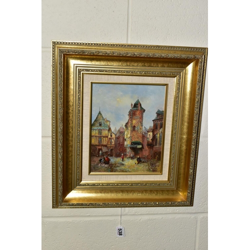 538 - TWO 20th CENTURY NOSTALGIC VILLAGE SCENES PAINTED IN THE DUTCH STYLE, oils on board, one signed S. C... 