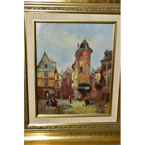 538 - TWO 20th CENTURY NOSTALGIC VILLAGE SCENES PAINTED IN THE DUTCH STYLE, oils on board, one signed S. C... 