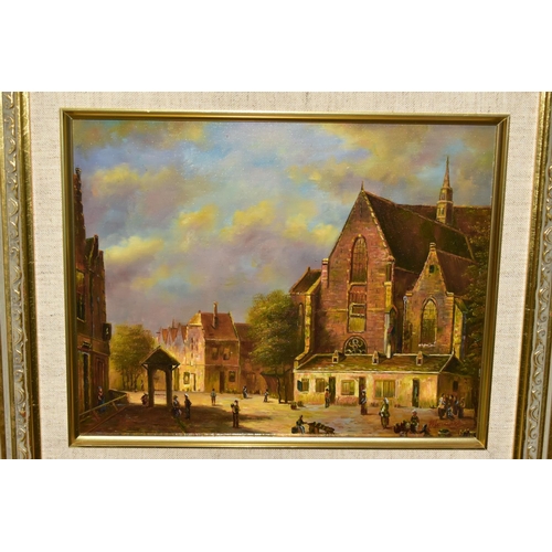 538 - TWO 20th CENTURY NOSTALGIC VILLAGE SCENES PAINTED IN THE DUTCH STYLE, oils on board, one signed S. C... 