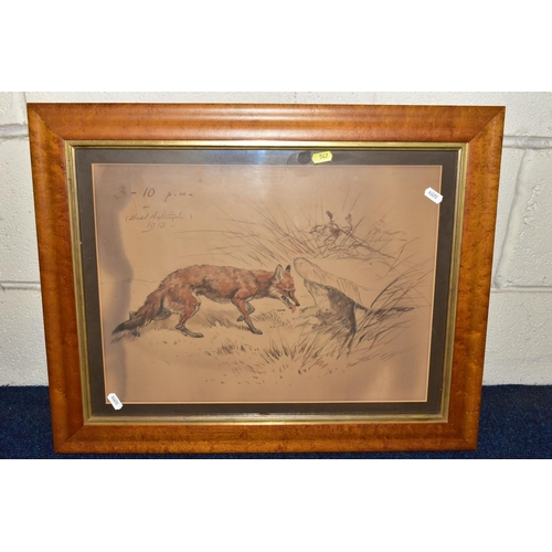 547 - BASIL NIGHTINGALE (1864-1940) TWO WATERCOLOUR HUNTING THEMED SKETCHES, comprising a huntsman on a wh... 