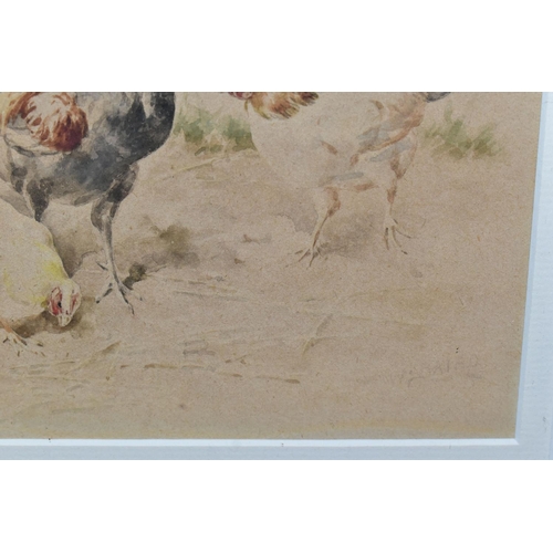 550 - WILLIAM BAPTISTE BAIRD (AMERICAN 1847-1917) TWO STUDIES OF CHICKENS IN A NATURALISTIC SETTING, both ... 