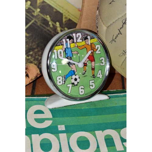 557 - VINTAGE FOOTBALL MEMORABILIA comprising one League Championship Game endorsed by George Best, one Da... 