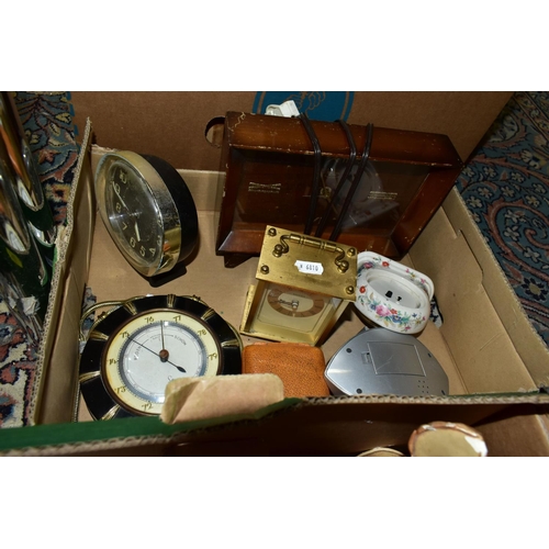 562 - FOUR BOXES OF CERAMICS, GLASSWARE, CLOCKS AND THREE CASED SEWING MACHINES, including four Pendelfin ... 