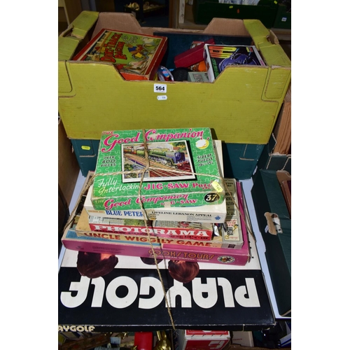 564 - A QUANTITY OF VINTAGE TOYS AND GAMES ETC.,  to include boxed British Thomson-Houston Mazda Mickey Mo... 