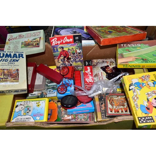 564 - A QUANTITY OF VINTAGE TOYS AND GAMES ETC.,  to include boxed British Thomson-Houston Mazda Mickey Mo... 