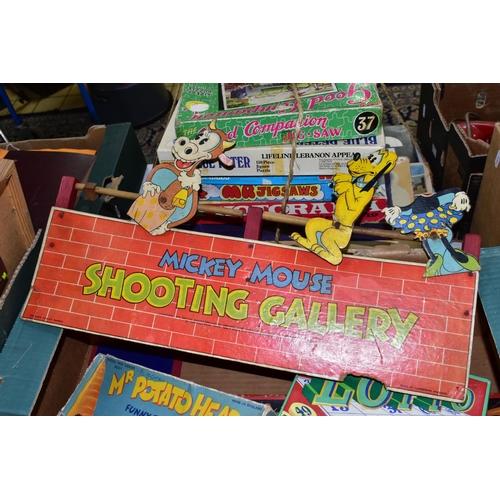 564 - A QUANTITY OF VINTAGE TOYS AND GAMES ETC.,  to include boxed British Thomson-Houston Mazda Mickey Mo... 