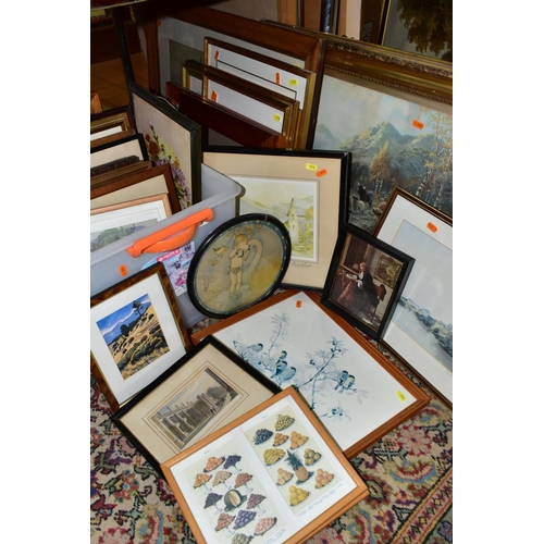 570 - TWO BOXES AND LOOSE PICTURES AND PRINTS, to include a Charles William Adderton print 'Port Madoc', E... 