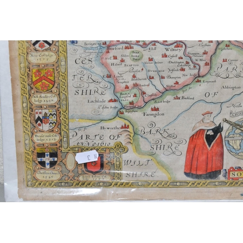 572 - A 17TH CENTURY MAP OF OXFORDSHIRE BY JOHN SPEED, titled 'Oxfordshire Described with ye Citie and the... 